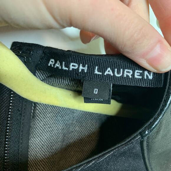 RALPH LAUREN BLACK LABEL denim bodycon mini dress lamb leather sleeve 2842 - Picture 6 of 13